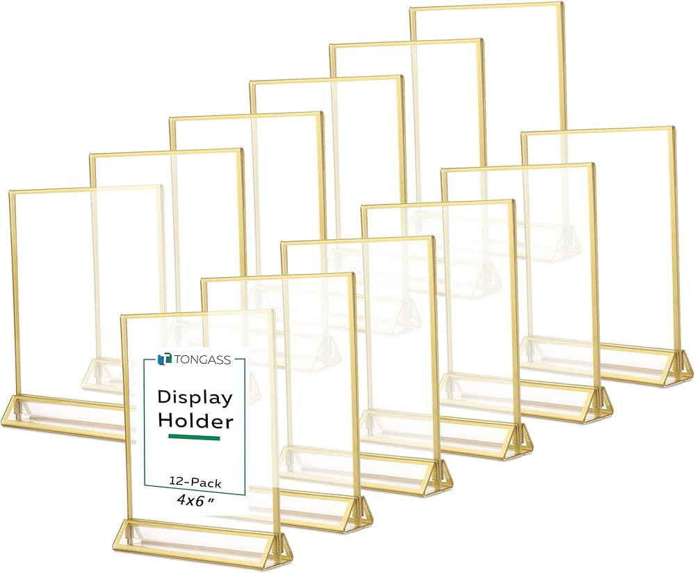 TonGass (12-Pack) 4x6" Standard Double-Sided Acrylic Wedding Table Numbers Picture Frames, Clear ... | Amazon (US)