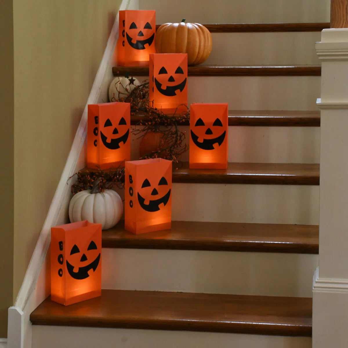 Battery-Operated Luminaria Kit, Orange Jack O' Lantern - Set of 6 (Set of 6) | Wayfair North America