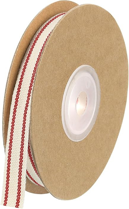 uxcell Natural Cotton Stripes Ribbon, 3/8 Inch x 10 Yard Cotton Fabric Ribbon Roll, Natural with ... | Amazon (US)