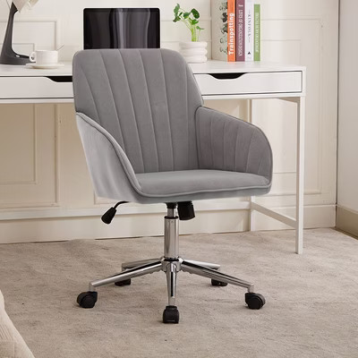Okak Modern 360 Revolving Velvet Home Office Desk Chair,Adjustable Swivel Task Chair for Office,Study,Vanity Room,Gray | Target