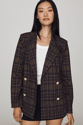 Double-Breasted Knit Plaid Blazer Jacket | Anthropologie (US)