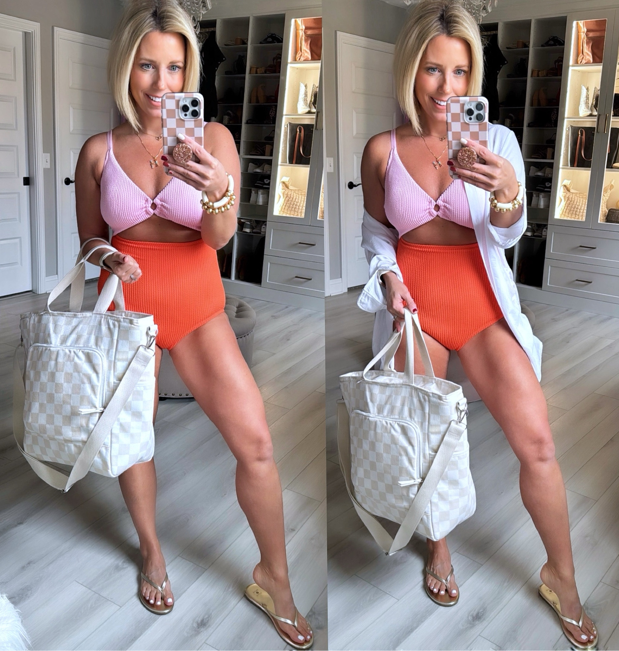 I love this color combo and crinkle like material!!!! And this tote!!!! It’s insulted and perfect to take to the pool for drinks and snacks!!!
Swimsuit TTS medium
Flip flops sized up
Coverup sized up to medium 

#LTKstyletip #LTKswim #LTKfindsunder50