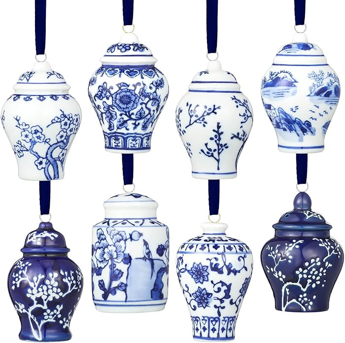 BBTO 8 Pcs Christmas Chinoiserie Porcelain Ball Ornaments 2. 36 Inch Mini Ball Blue and White Chr... | Amazon (US)