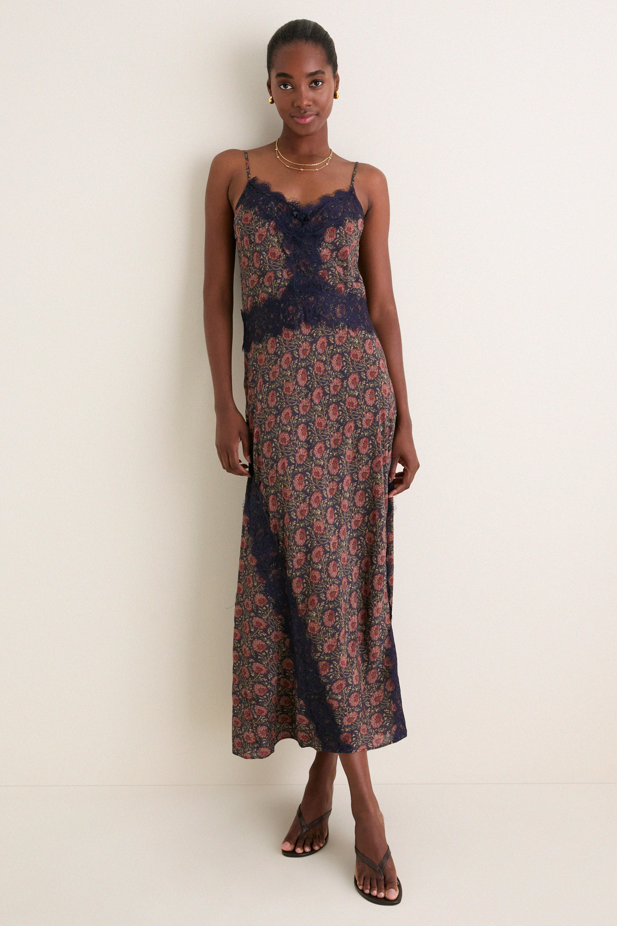 Navy and Rust Chrysanthemum Chintz Francesca Dress | Tuckernuck (US)
