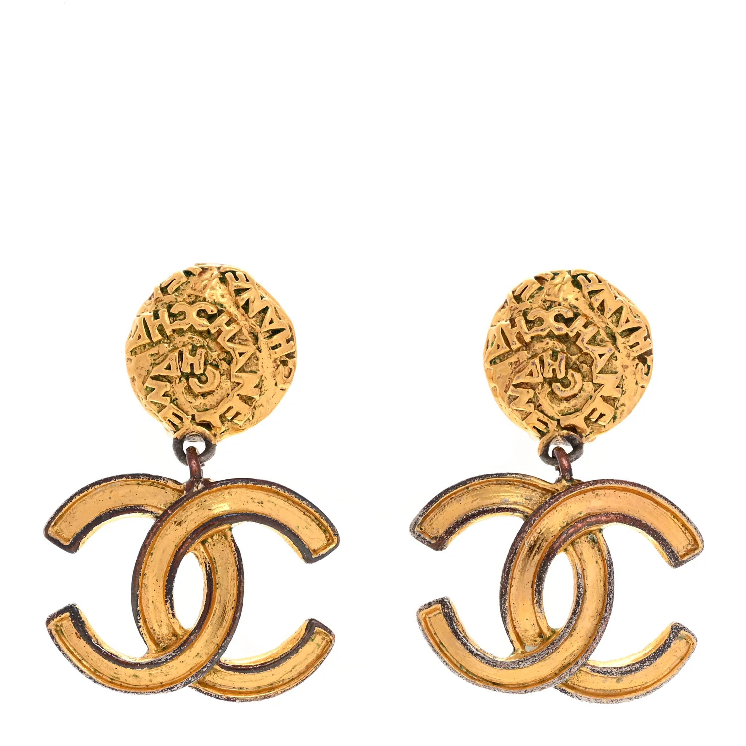 Metal CC Logo Drop Clip On Earrings Gold | FASHIONPHILE (US)