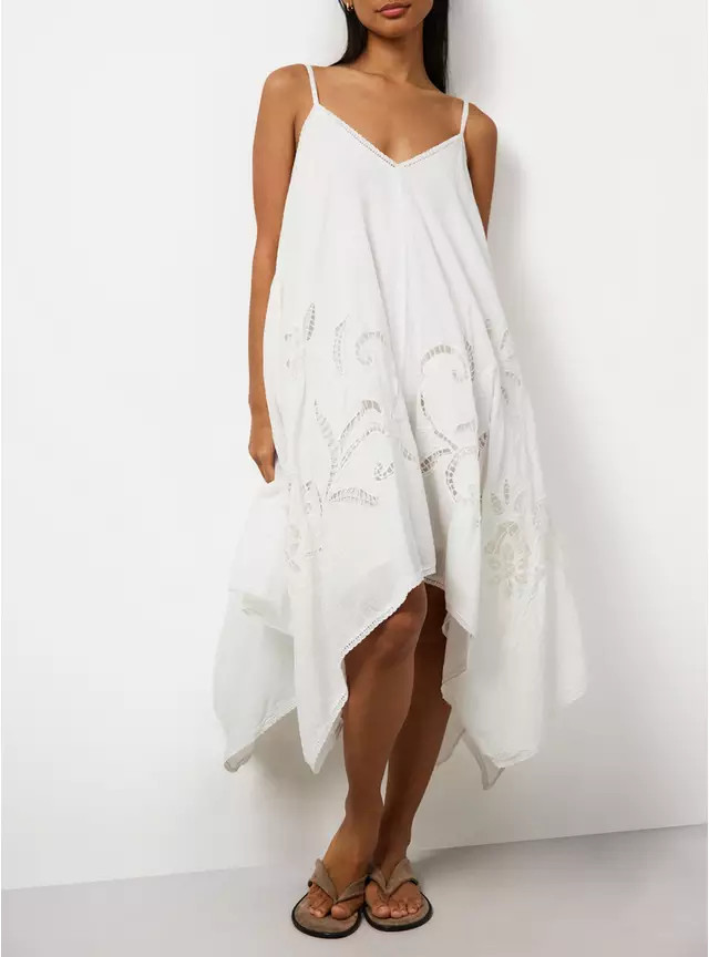 Buy White Lace Cutwork Detail Hanky Hem Cami Dress 6 | Midaxi | Tu | Tu Clothing