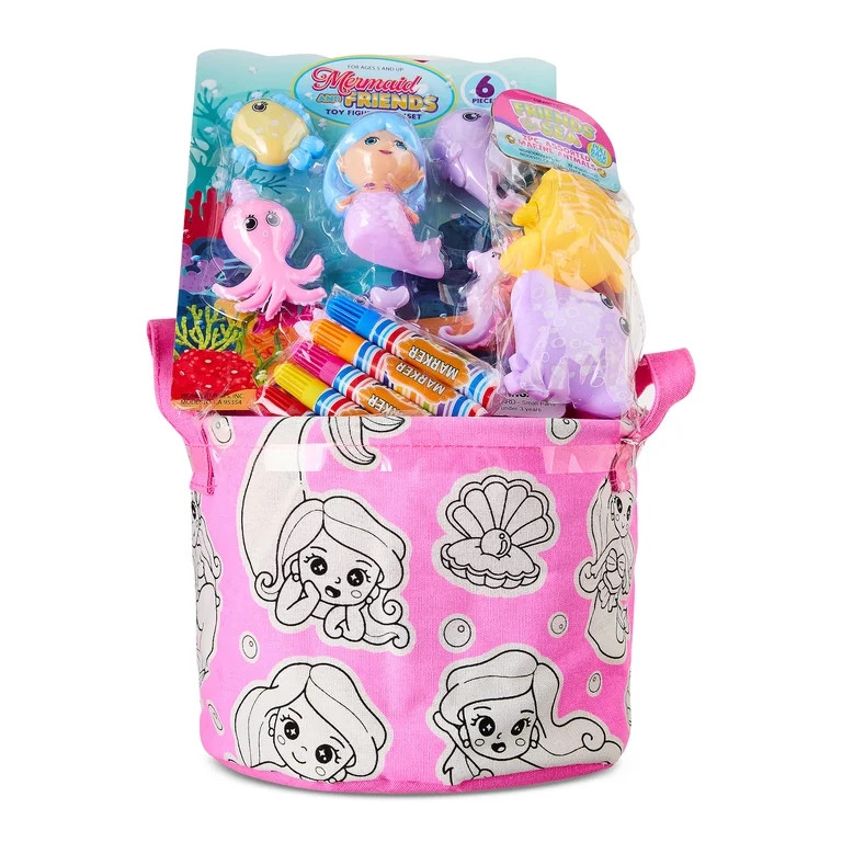 Prefilled Color Your Bin Mermaid Easter Basket Gift Set, by Wondertreats | Walmart (US)