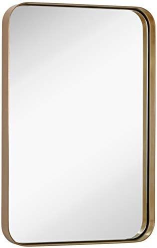 Hamilton Hills Contemporary Brushed Metal Wall Mirror | Glass Panel Gold Framed Rounded Corner De... | Amazon (US)