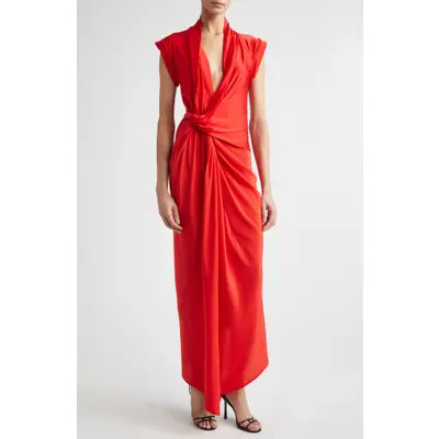 Victoria Beckham Asymmetric Twist Detail Silk Dress in Cardinal Red at Nordstrom, Size 8 Us | Nordstrom