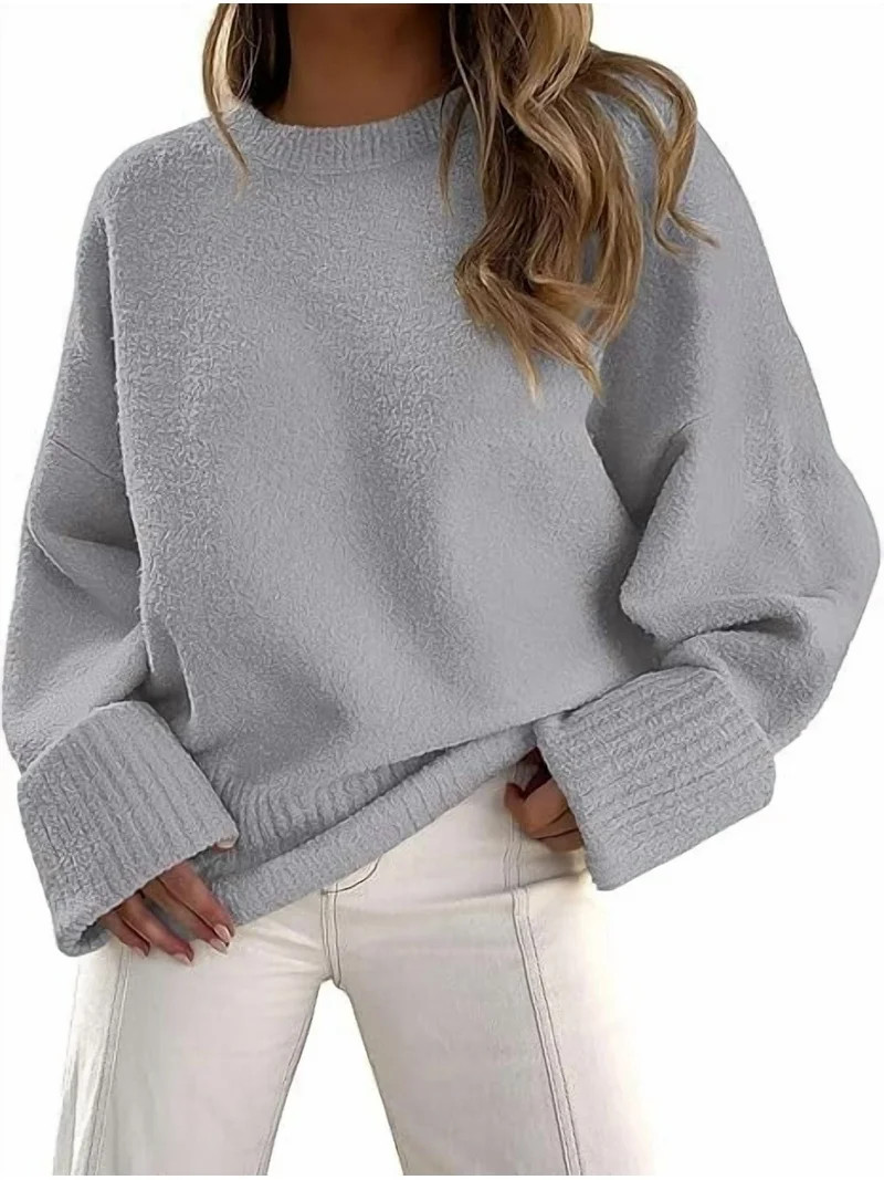 PRETTYGARDEN Women's Fall Oversized Sweaters Casual Crewneck Pullover Long Sleeve Fuzzy Chunky Kn... | Walmart (US)