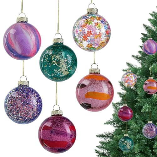 6pcs Glass Christmas Balls Ornaments 2.4 Inch Glittering Christmas Tree Ornament Multicolor Christmas Ornaments for Xmas Hanging Tree Decorations Party Decor | Amazon (US)