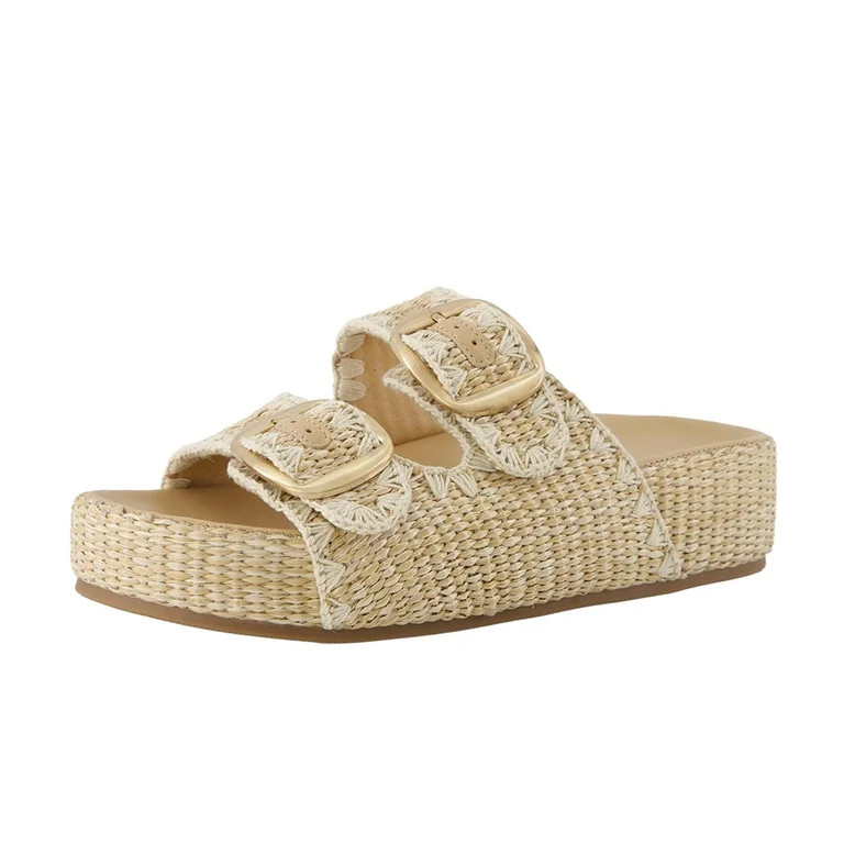 Cushionaire Panama Women's Raffia Platform Sandals | Casual Slip-On Lightweight Summer Slide Sand... | Walmart (US)