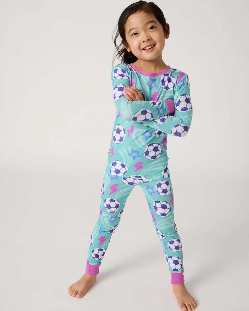 Aqua Soccer Stars Two-Piece Pajama Set | Little Sleepies