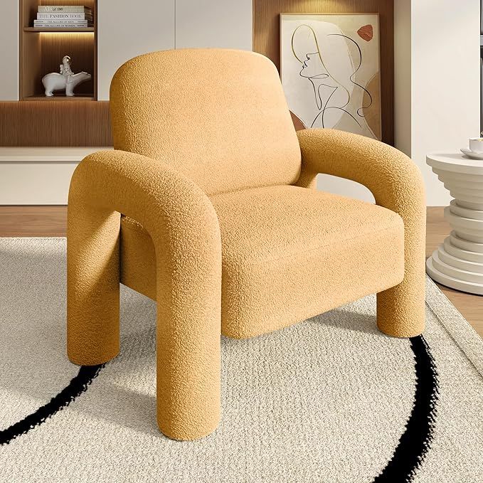 Modern Sherpa Accent Chair, Teddy Upholstered Arm Single Sofa, Cozy Fluffy Reading Chair for Livi... | Amazon (US)