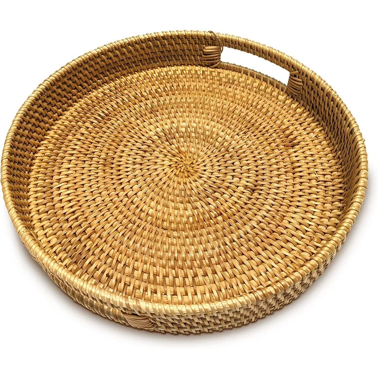Round Rattan Tray - 11.8 in x 1.7 in Hand Woven with Built-in Handles for Serving and Decor | Walmart (US)