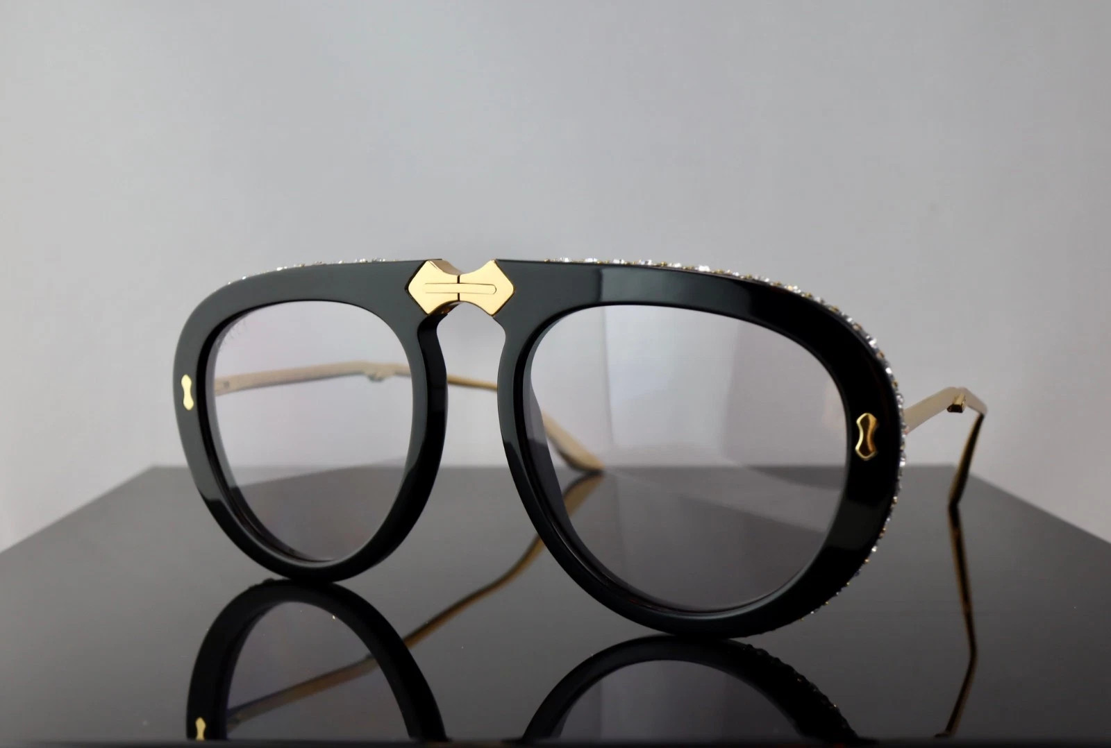 Gucci GG0307S Black Foldable Sunglasses Clear Lens with Crystals on the Frame | eBay | eBay US