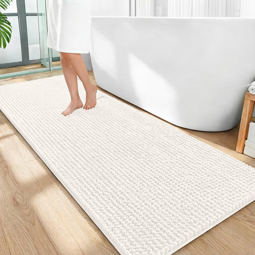 Amazon.com: OLANLY Thick Bathroom Runner Rugs 59x24, Extra Soft Absorbent Chenille Bath Rugs, Rubber Backing, Machine Wash Dry, Long Bath Mats for Bathroom Floor, Tub and Shower, Home Decor Accessories, Ivory : Home & Kitchen | Amazon (US)