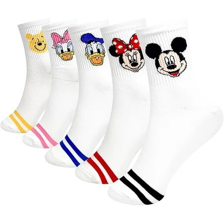 Disney Character Crew Socks, 5 Pairs Set, Mickey Mouse Minnie Donald Daisy Pooh, Multi-Color | Walmart (US)