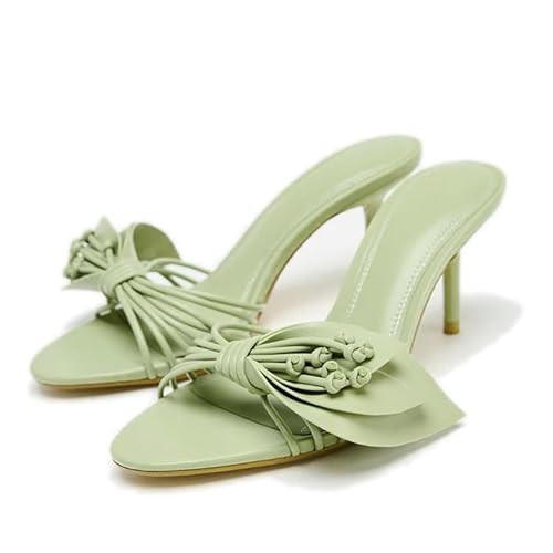 Flower High Heels Slides for Women Open Toe Floral Stilettos Sexy Strappy Wedding Birthday Dressy Kitten Heels Elegant Heeled Sandals (Green,5) | Amazon (US)