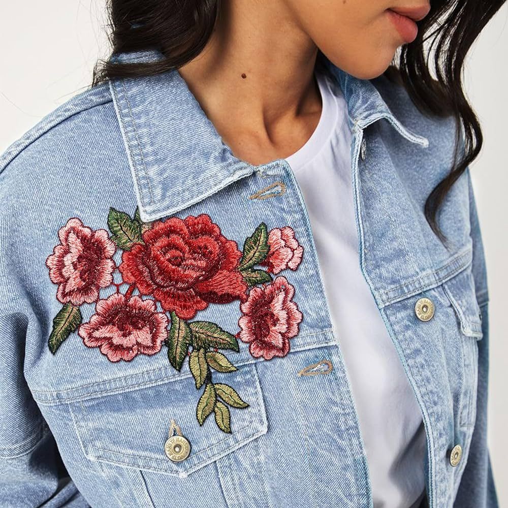 4pcs Peony Flower Embroidered Applique Sew Iron on Patches Bouquet Boho for Wedding Dress Clothes... | Amazon (US)