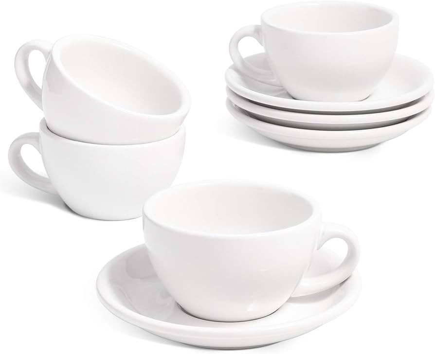 LE TAUCI 6 oz Cappuccino Cups with Saucers, Set of 4 Ceramic Coffee Cup and Saucer Set for Latte,... | Amazon (US)