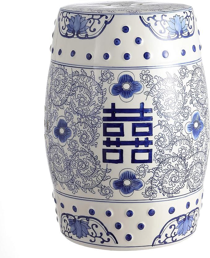 Jonathan Y TBL1013A Double Happiness 18" Chinoiserie Ceramic Drum Garden Stool, Blue/White | Amazon (US)