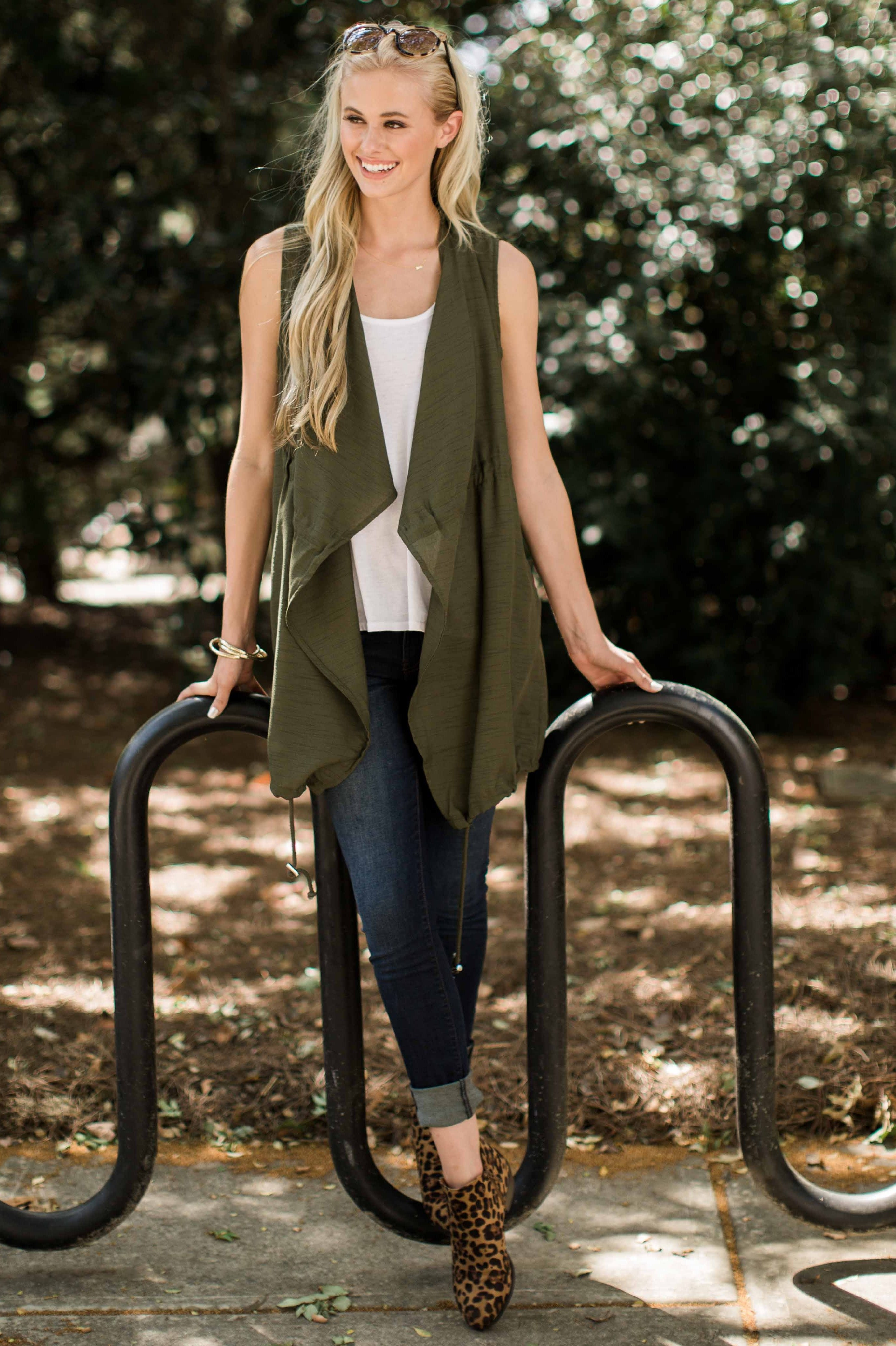 In Formation Olive Green Vest | Red Dress 