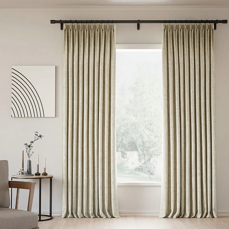 Pinch Pleated Lille Linen Memory Trained Blackout Curtains Natural Modern Custom Drapes | Homerilla
