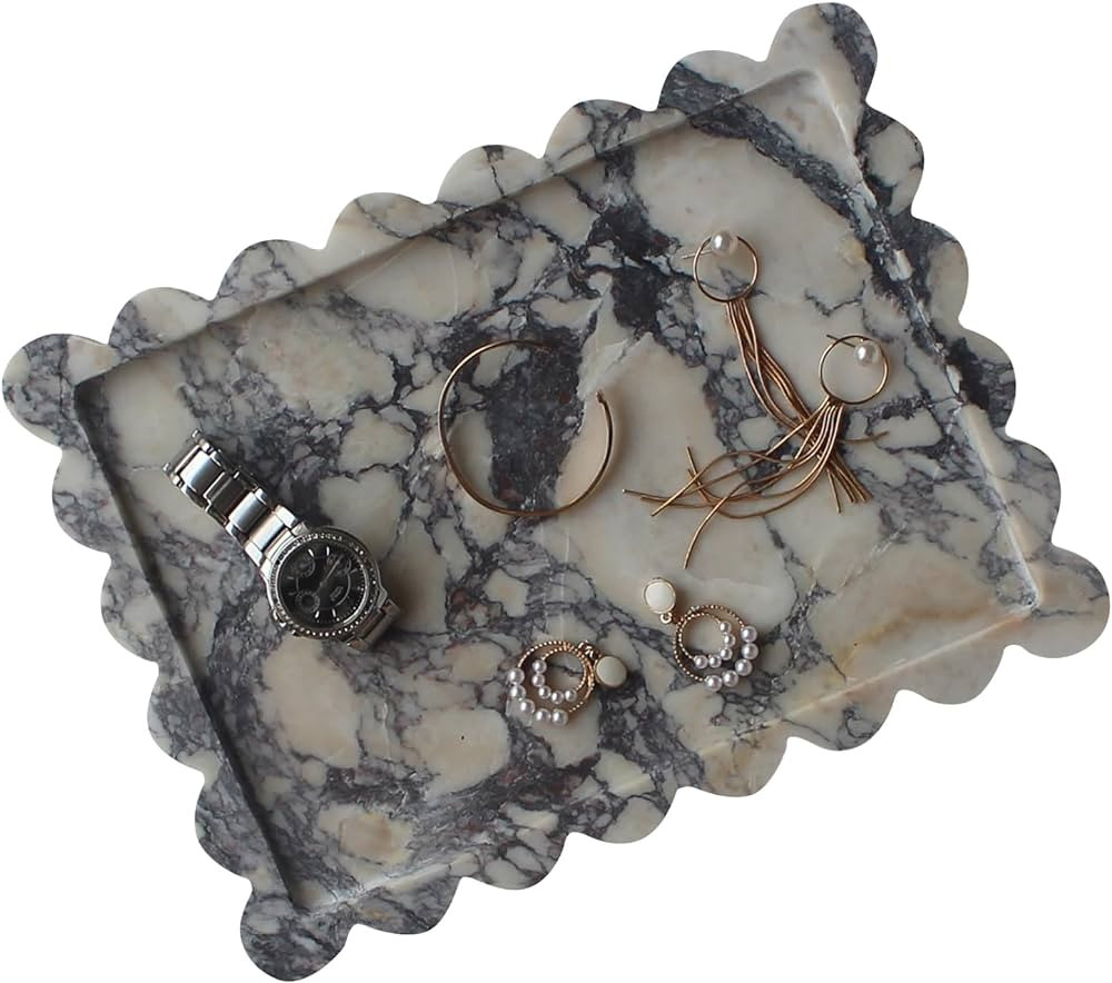 Genuine Calacatta Viola Scalloped Marble Tray 10.8"x8", Rectangle Luxury Vanity Tray for Bathroom... | Amazon (US)