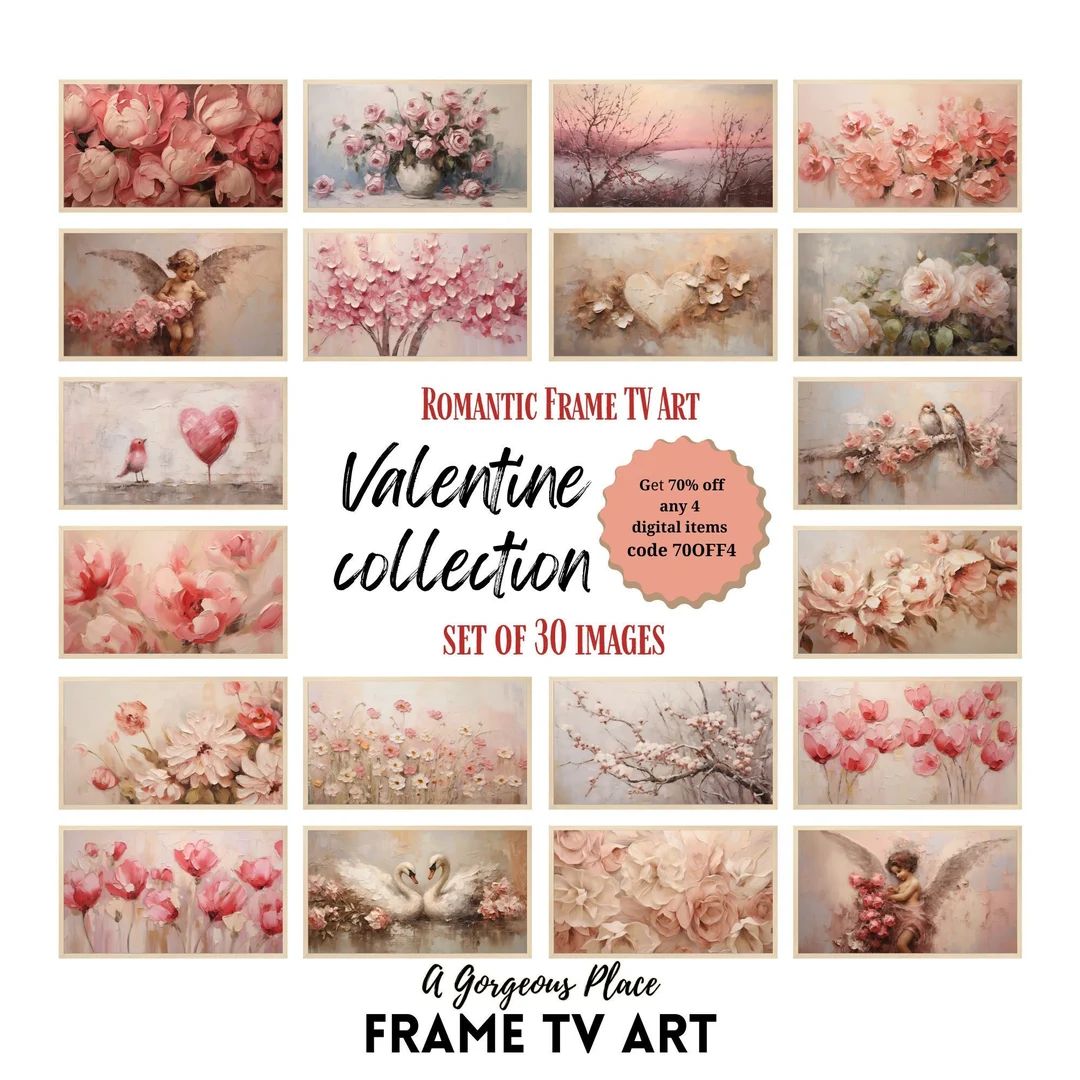 Valentine Frame Tv Art Neutral Spring Frame TV Art Pack Samsung Vintage Floral Frame Tv Art Bundl... | Etsy (US)