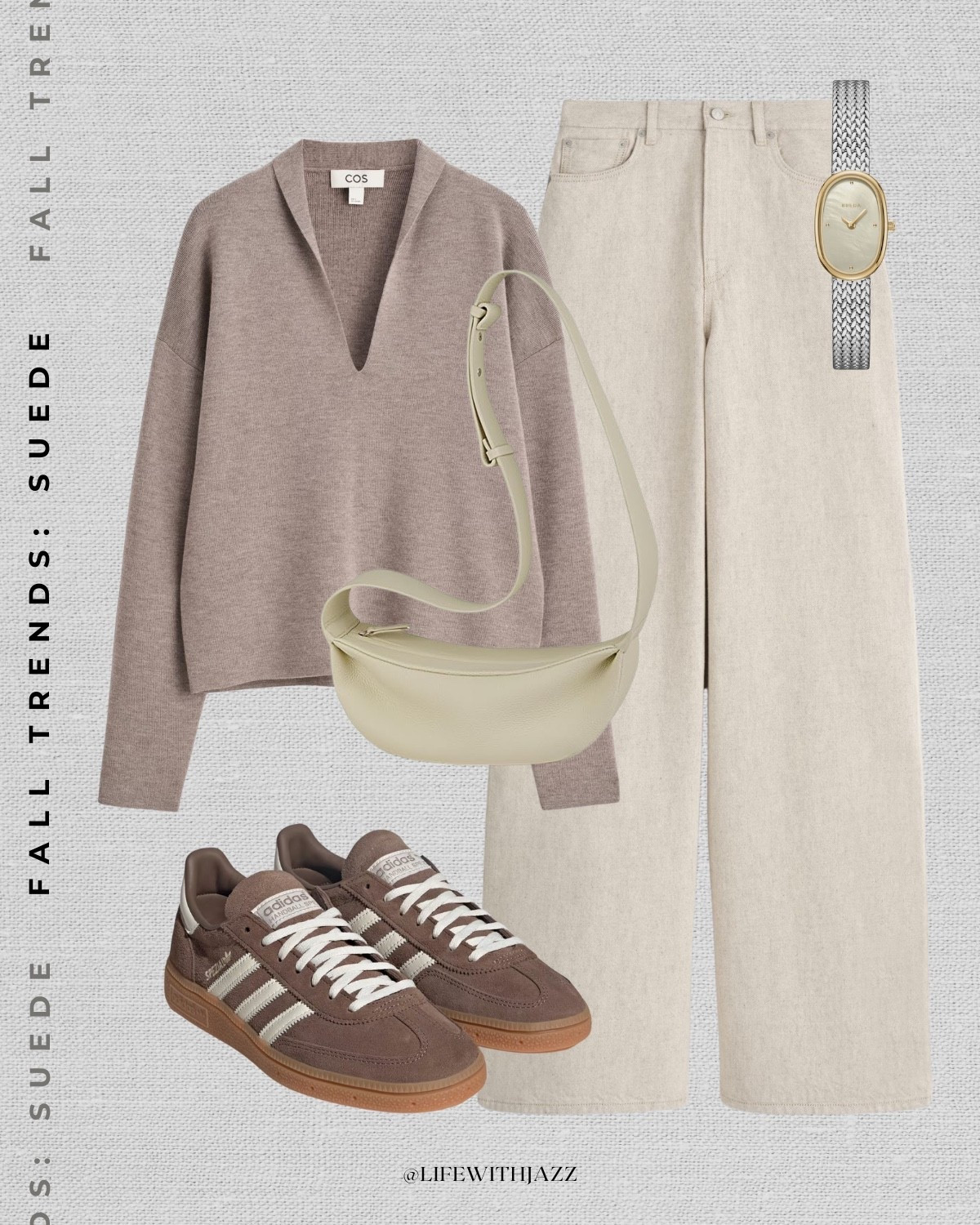 Fall outfit styling suede 

Relaxed sweater / cream wide leg jeans / adidas sambas / leather bag / casual style 

#LTKStyleTip
