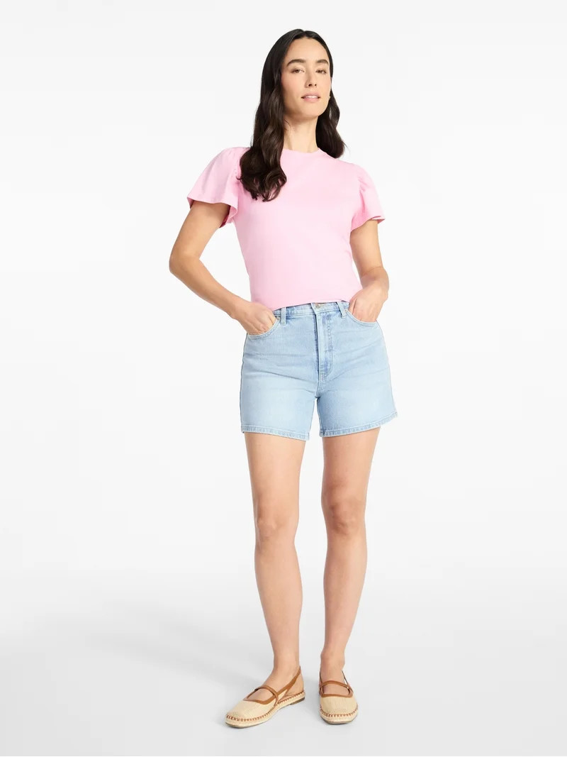Time and Tru Women's High Rise Denim Shorts, 5" Inseam, Sizes 0-20 - Walmart.com | Walmart (US)