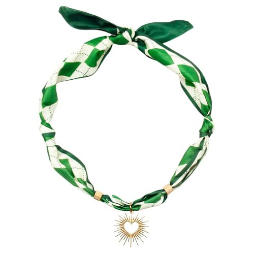 SyhirNmly Scarf Necklace with Charm Brown Bandana Necklace with Charms Chunky Heart Pendant Necklaces for Women Trendy Jewlery (green style) | Amazon (US)