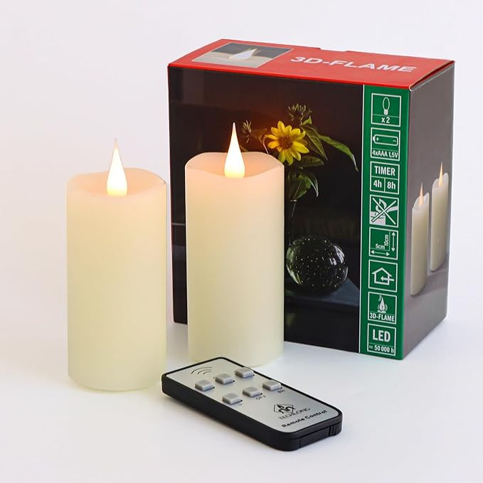 Flameless Candles Battery Operated with Remote Timer, 3D Moving Flame Flickering, Last 400+ Hours... | Amazon (US)
