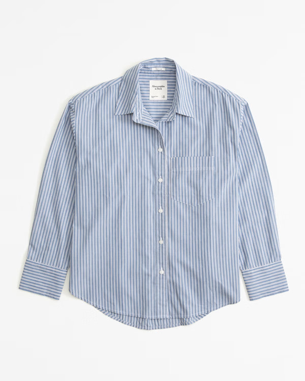 Oversized Poplin Step Hem Button-Up Shirt | Abercrombie & Fitch (US)