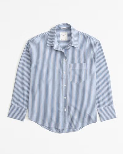 Oversized Poplin Step Hem Button-Up Shirt | Abercrombie & Fitch (US)