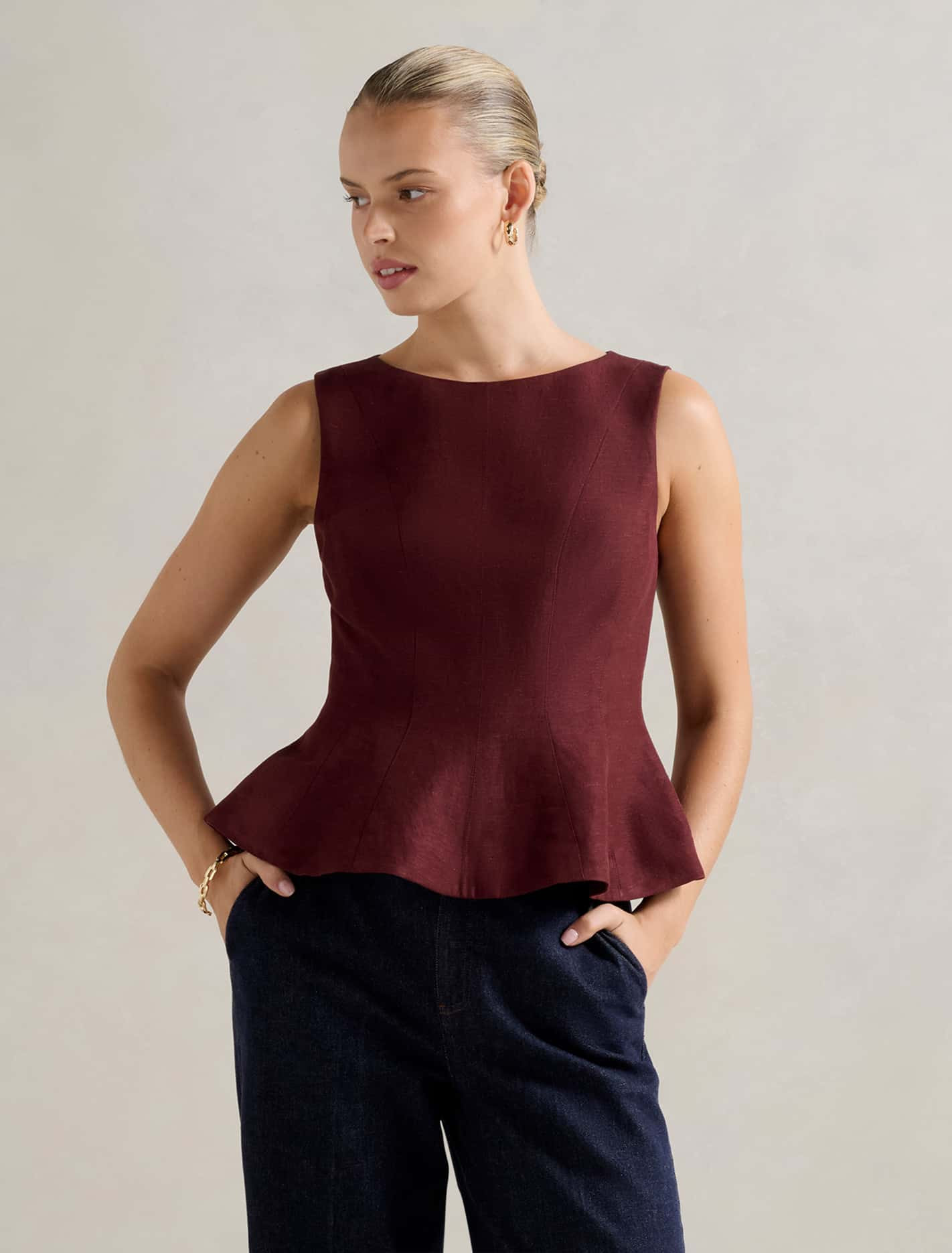 Forever New Women's Penny Peplum Top in Oxblood Red | Forever New (AU)