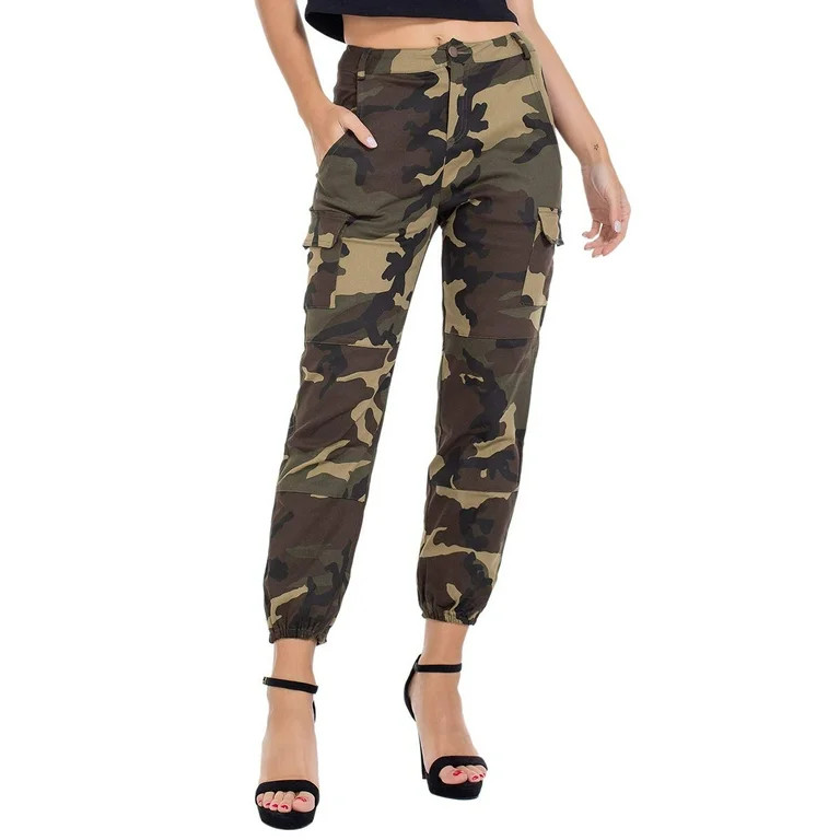 Inevnen Women Camouflage Cargo Trousers Casual Fashion Elastic Waist Long Pants - Walmart.com | Walmart (US)