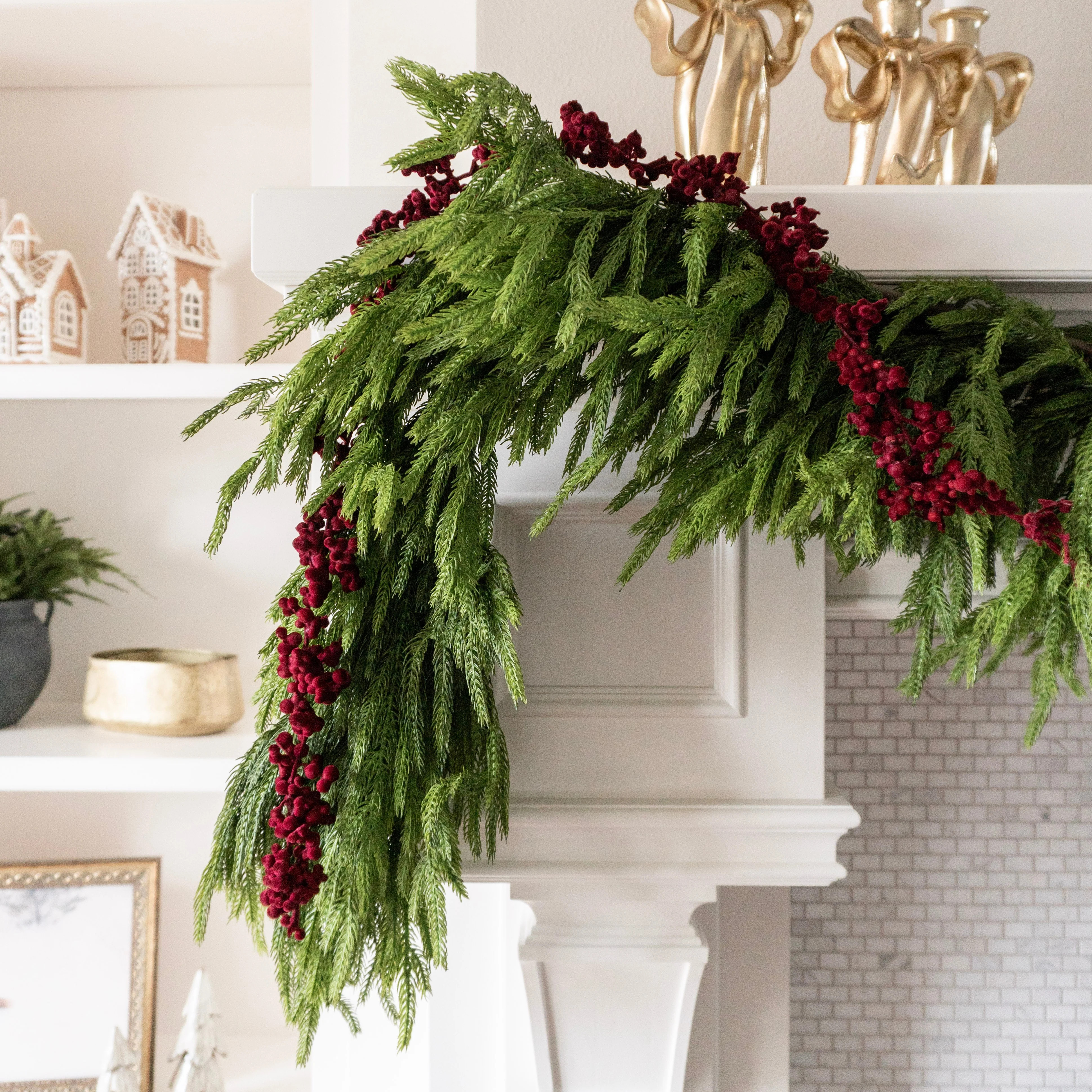 72" Burgundy Flocked Ball Garland | Eco Chic Home