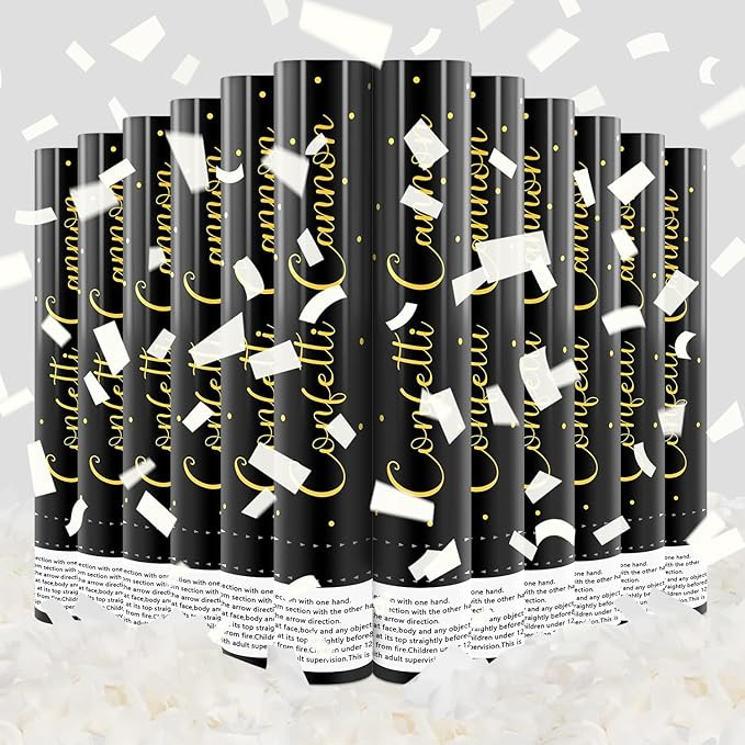 Confetti Cannon White Biodegradable Party Popper 12 Pack Rice Paper Party Poppers Confetti Shoote... | Amazon (US)