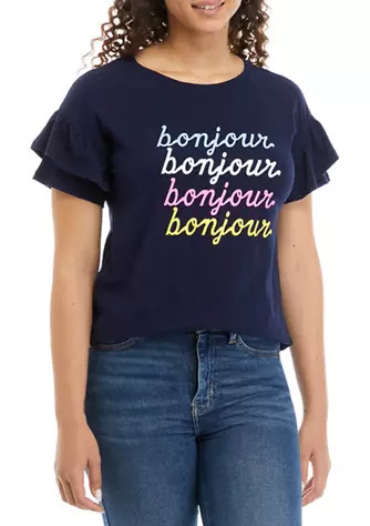 Women's Short Sleeve Double Ruffle T-Shirt | Belk