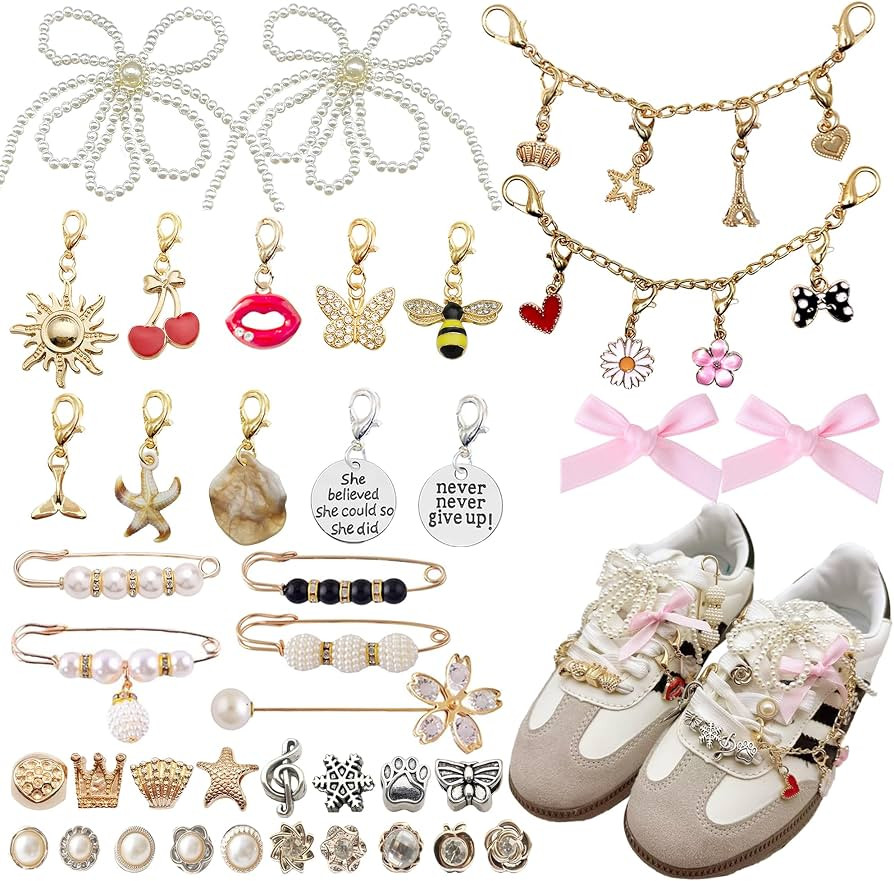 Shoe Charms for Sneakers 39 Pcs, Shoelace Junk Socks Charms DIY Brooches and Pins for Women Jewel... | Amazon (US)