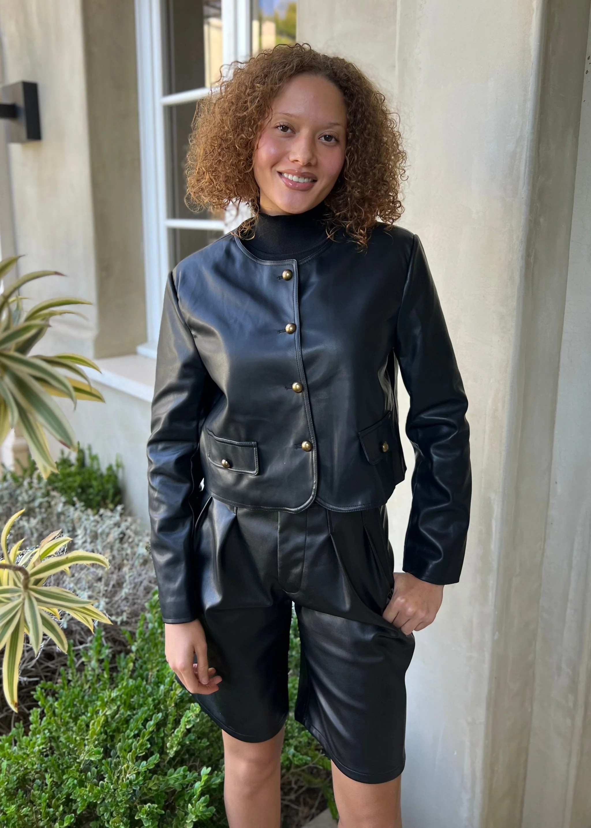 Molly Vegan Leather Collarless Jacket - Black | Benaar La