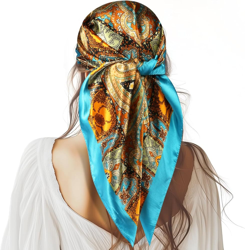 35” Large Square Satin Head Scarf - 1Pcs Satin Hair Scarf Silk Bandana Head Wraps For Women | Amazon (US)