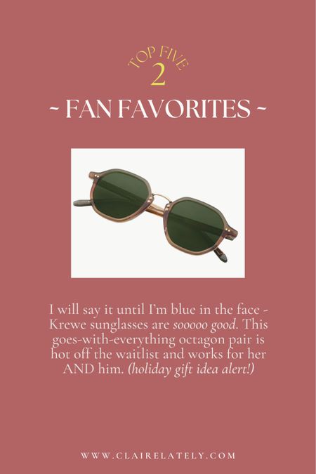 Top five best sellers of the week - Krewe sunglasses 
Love, Claire Lately 

fall, accessories, outfit idea, winter holiday, gift, men, vacation ready 

#LTKGiftGuide #LTKSeasonal #LTKmens