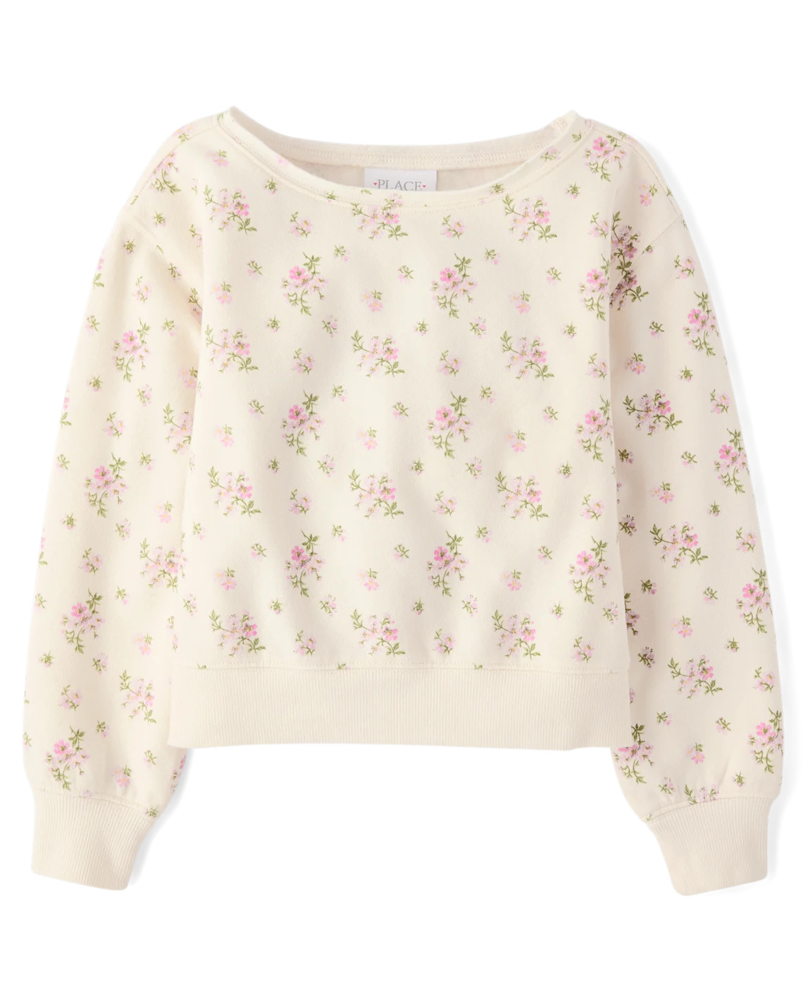 Girls Floral Off Shoulder Fleece Sweatshirt - white | The Children's Place