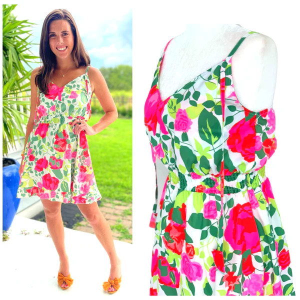 Vibrant Floral Ruffle Waist Catarina Dress with Tulip Tassels | James Ascher