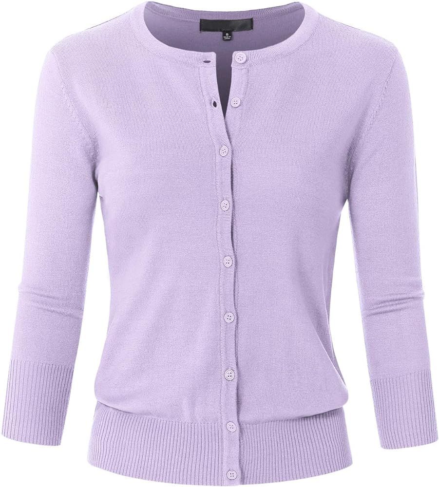 Women's 3/4 Sleeve Crew Neck Button Down Stretch Knit Cardigan Sweater (S-3XL) | Amazon (US)