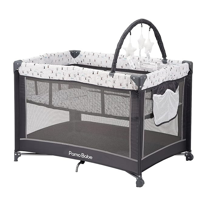 Pamo Babe Portable Playard,Sturdy Play Yard with Padded Mat and Toy bar with Soft Toys | Amazon (US)