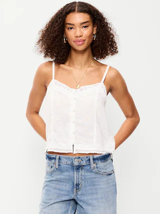 Lace-Trim Linen-Blend Cami Tank Top | Old Navy (US)